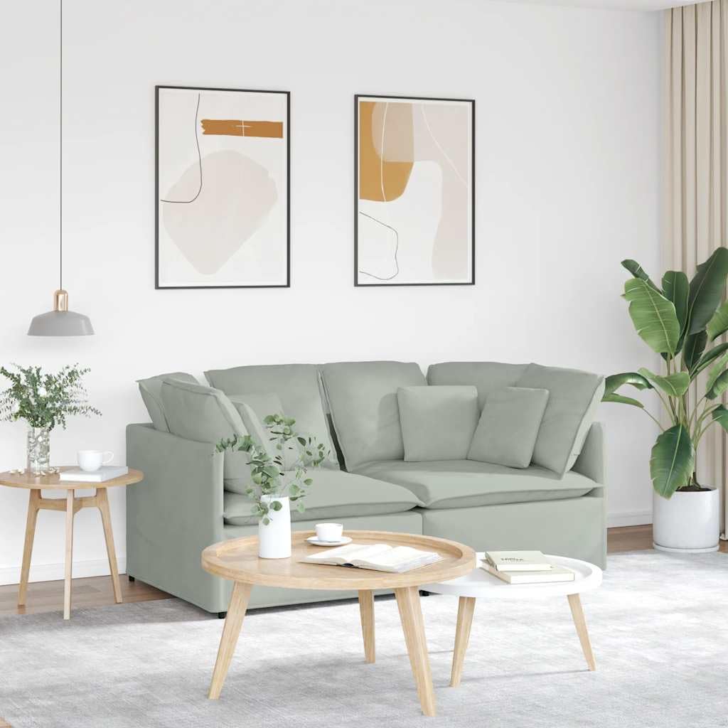 Divano componibile in velluto grigio chiaro, divano angolare per soggiorno, 2 pezzi, con cuscino, struttura in metallo, imbottitura in schiuma, 200 x 100 x 64 cm, configurabile in modo