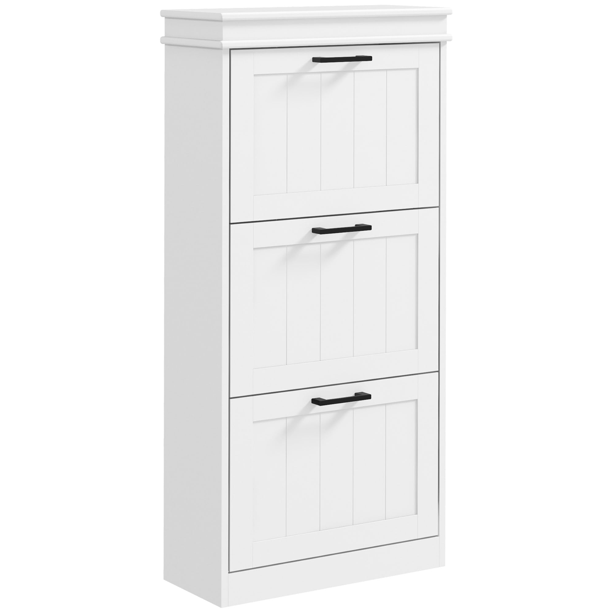 HOMCOM Scarpiera Salvaspazio con 3 Cassetti Ribaltabili per 15 Paia di Scarpe, Mobile Porta Scarpe con Ripiano Regolabile, 54x24x117.5 cm, Bianco