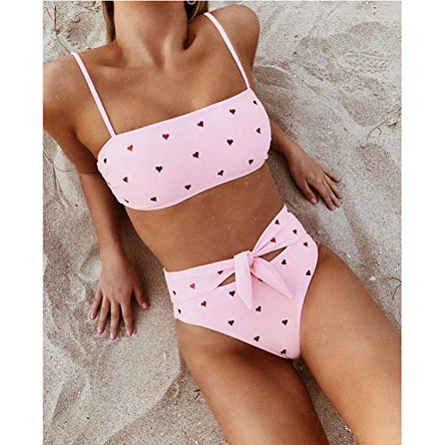 Biquíni feminino sexy push-up roupa de banho duas peças maiô com estampa acolchoada (rosa/G)