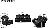 Vista 2 de Juego de Sofá Reclinable Eléctrico, Sofá Seccional de Cuero Negro de 3 Piezas, Juegos de Muebles de Sala de Estar con Luz LED, Juegos Reclinables