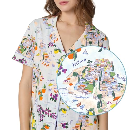 Image of Bed Head PJs Womens Matching Pajamas - Soft Organic Short Sleeve Button Down PJ Shirt & Shorts Set - Sleepwear & Loungewear