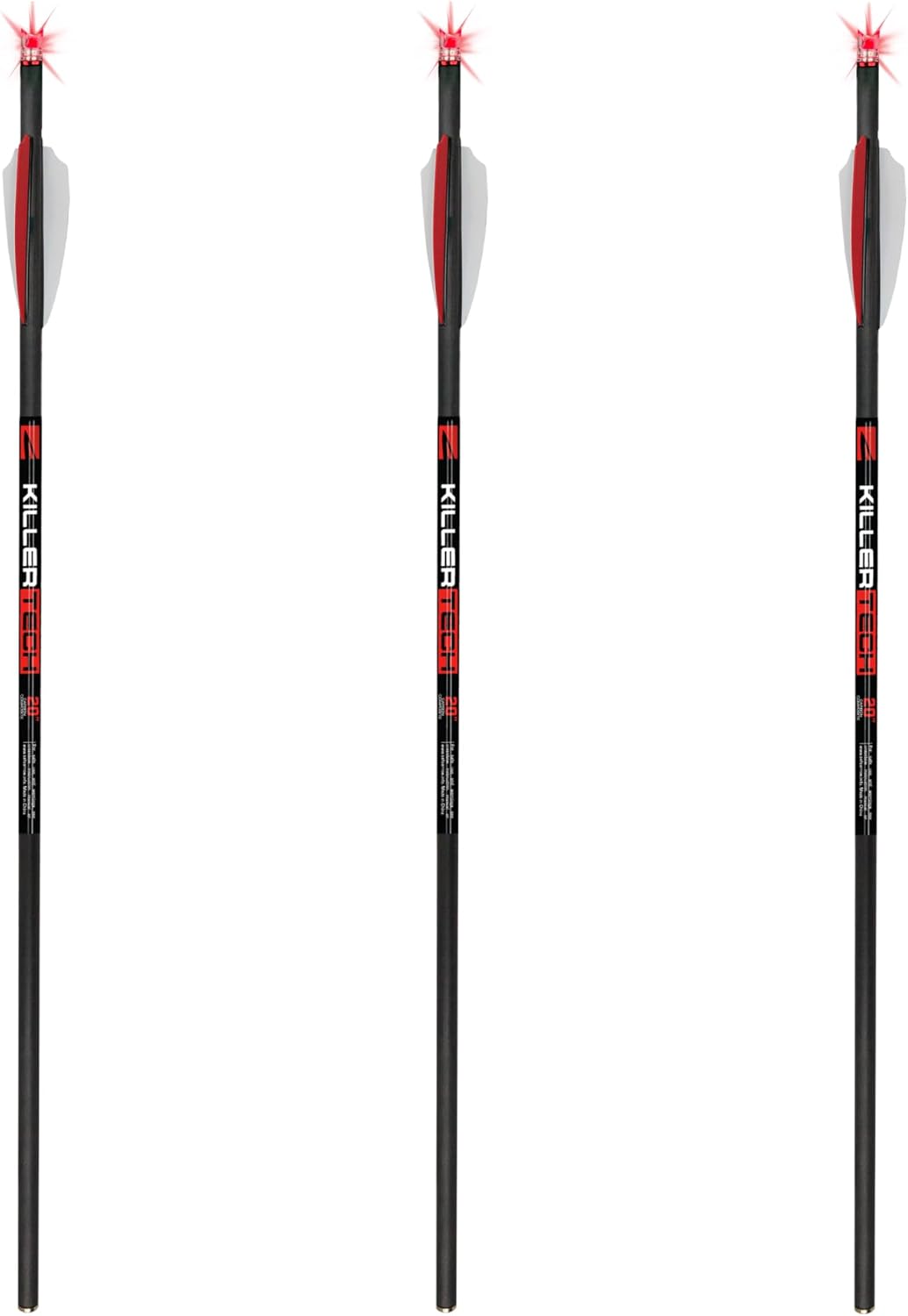 Killer Instinct Killertech Lighted 20-Inch Crossbow Bolts - Carbon Composite Construction - 430 Grains - .005" Straightness - 3-Pack Hunting Arrows