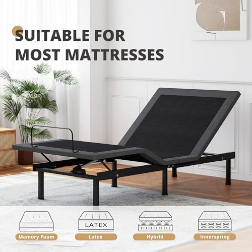 Image of EGOHOME Twin XL Adjustable Bed Frame for Pain Relief, Metal Folding Bed Base with Remote for Independent Head and Foot Incline, Zero Gravity, Anti Snore
