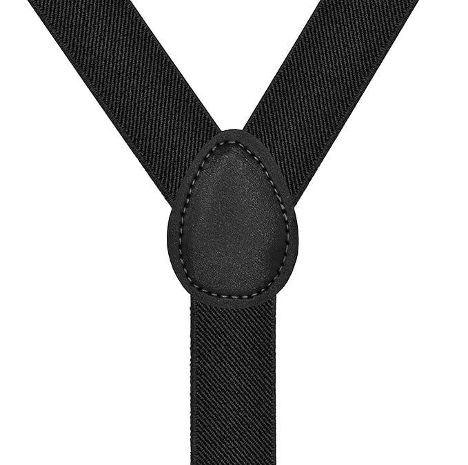 TRUFLAIR Boys Suspenders - Adjustable Elastic Y Back and Strong Clips - Various Solid Colors (Y Set Black) 2