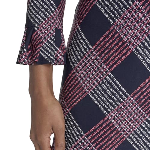 Image of Tommy Hilfiger Women's 3 /4 Ruffle Trim Sleeve Round Neck Jersey Shift Mini Dress