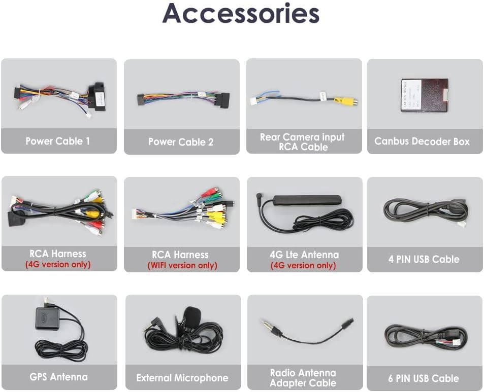 Various accessories included with the Hizpo car radio