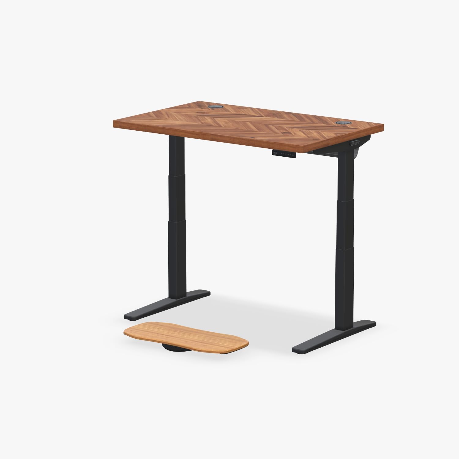 UPLIFTDESK Acacia Chevron Butcher Block 48 x 30 inch Standing Desk 2-Leg V3 Adjustable Stand Up C-Frame Black