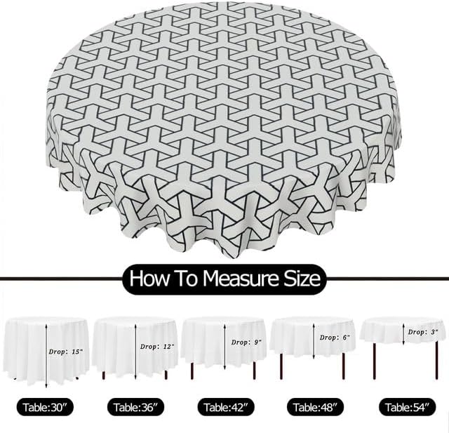 Miniatura 6 de Mantel redondo minimalista en blanco y negro, lavable, resistente a las arrugas, para el hogar, cocina, comedor, picnic, campamento, fiesta,