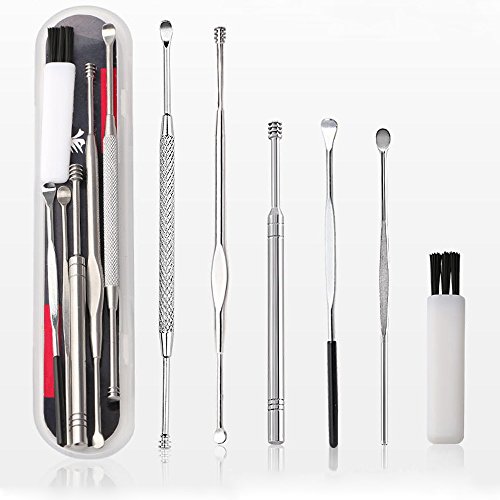 Ear Pick Ear Curette eliminar Removal Kit con caja de almacenaje, un pequeño cepillo de limpieza incluido