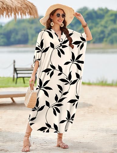 MAKABO Kaftan Dresses for Women Caftans Moo Moos V Neck Beach Swimsuit Cover Up Boho Hawaii Maxi Dress4
