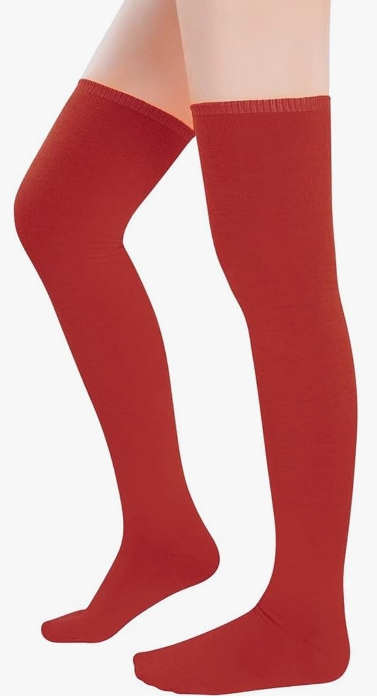 MUKHAKSH (Pack of 1 Pair = 2 Stockings Girls Cotton Red Stocking Thigh High Long Over The Knee Red Socks - Image 3 thumbnail