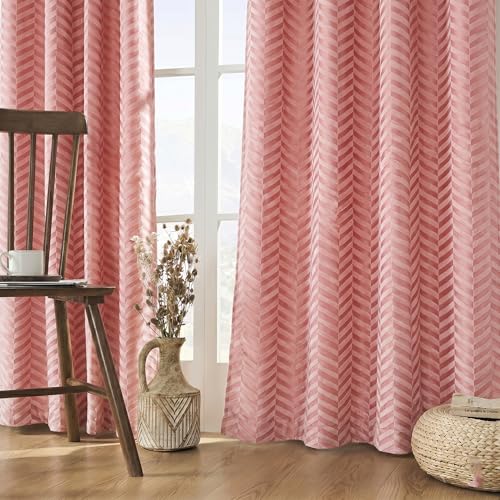 Image of IVAZA Premium Velvet Chevron Pattern 80% Blackout Curtains -Thermal Heavy Blackout Opaques,Modern Parde for Living Room Bedroom|Home Office Window- 6 Feet (Pack of 2) Chevron Blush Pink