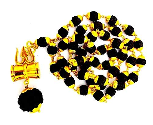 J S IMITATION Rudraksha Black Beads Golden Cap Mala With Sliver Coated Shiv Damaru Locket For Men And Womens-image-37