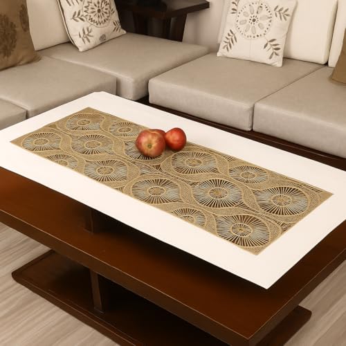 Image of Homerz Premium Table Runner, PVC, Size- 92x34 cm | Waterproof, Heat Resistant, Non-Slip, Easy to Clean Soft Table Runner for Coffee Table, Dining Table and Centre Table. (Wheel Leaf)