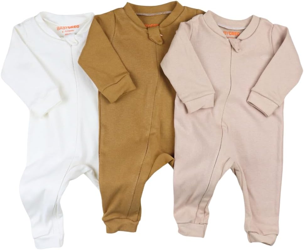 Combo 3 Macacão Minimalista para Bebês de 0 a 12 Meses – Tecido Respirável de Algodão, Abertura em Zíper