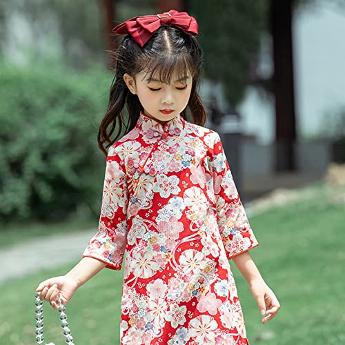 KAGAYD Chinese Girls Dress Peony Rose Qipao Half Sleeve Cheongsam Wedding Dresses Princess Birthday Party Costume2