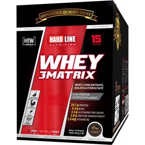 HARDLINE NUTRITION Whey 3Matrix- 450 G (30G*15 Pcs) Triple Matrix Whey Blend for Optimal Muscle Growth and Performance, High Protein Formula, Mixes Easily, Low Carb Guilt-Free Shake, Chocolate