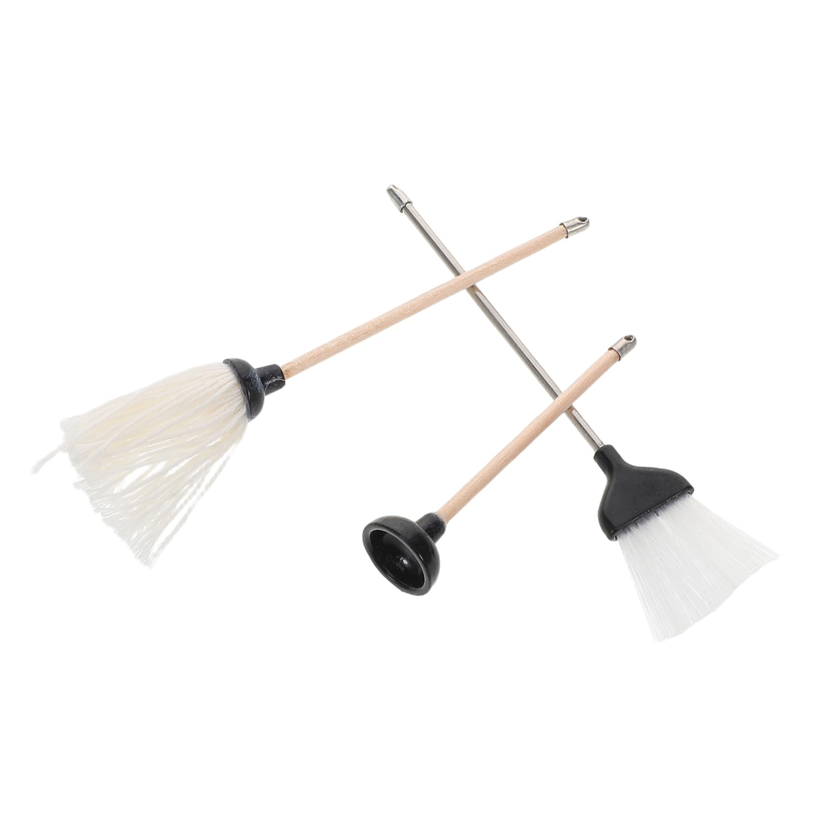 VANZACK Realistic Miniature Cleaning Kit 3 Piece Mop Broom Set for Dollhouse Perfect for Boys and Girls Industrial Floor Mop for Dollhouse Bathroom
