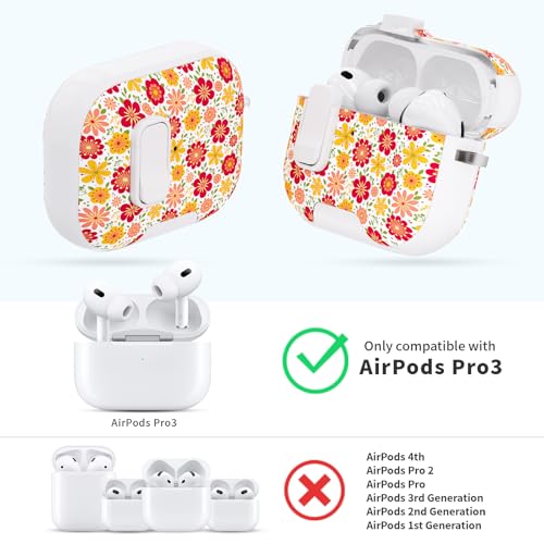 Image of for AirPods Pro 3 Case with Lock & Phone Stand,Cute Floral Pattern Style | PC&TPU Dual Layer Protective Cover with Keychain & Cleaner Pen for Apple AirPod Pro 3rd Generation Women(Five-Petaled Flower)