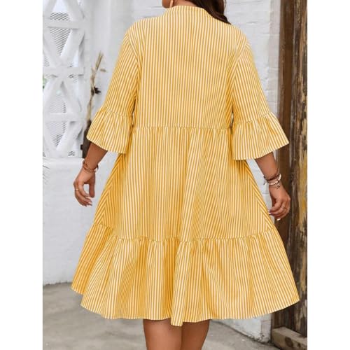 Plus Size Dreeses for Women V Neck Short Sleeve Dresses Oversized Ruffle Tiered Sundress Casual Striped Dress 20252