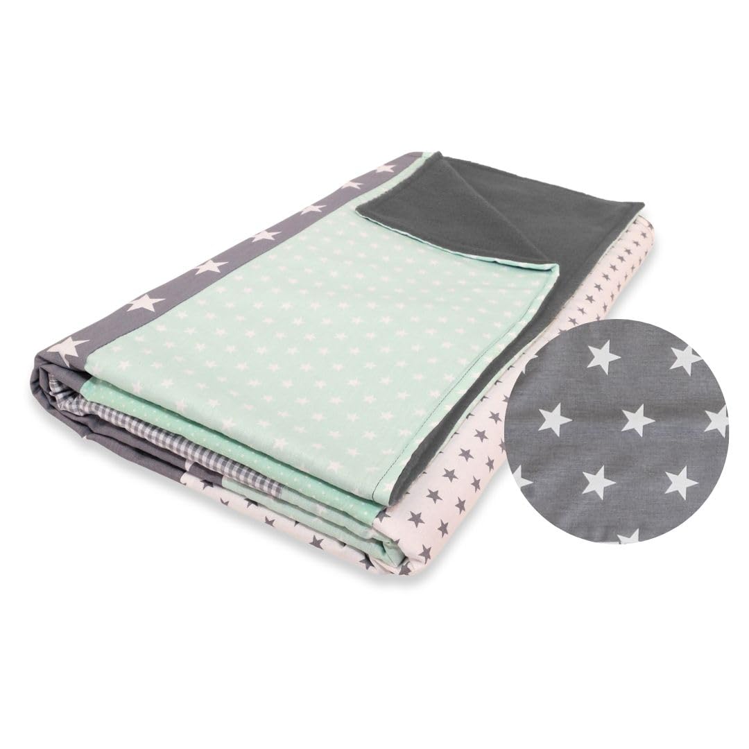 ULLENBOOM ® Babydecke 70x100 cm, Mint Grau (Made in EU) - Aus Baumwolle & flauschigem Fleece (OEKO-TEX Standard), Baby Decke Neugeborenen, ideal als Kinderwagendecke oder Kuscheldecke
