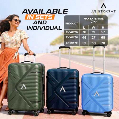 Image of Aristocrat Envoy Cabin Trolley Bag 55cm | Small Hard Luggage | 8-Wheel Suitcase for Travel | Combination Lock with Sturdy Zipper | Polypropylene | 3 Years International Warranty (Green)