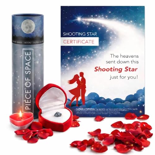 happylandgifts Romantic Gift Set | Shooting Star | Unusual Gift | Real Meteorite in Red Heart Box | Tea Light | Rose Petals | Certificate Roll | Meteor Gifts