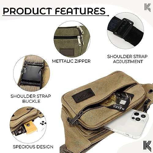 Image of Kraptick Premium Unisex Waist Bag for Men and Women - Stylish Fanny Pack, Hip Bag, Travel Money Belt (Canvas Green)