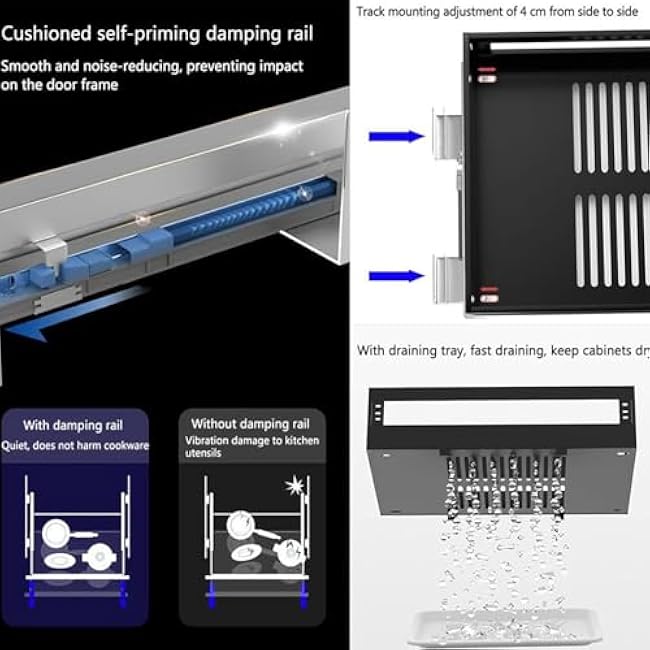 Heavy-Duty Stainless Steel Pull Out Cabinet Organiser, Adjustable Width 52-82cm,30kg Weight Capacity, 2 Drain Pans, Storage for Pots,Pans & Toiletries