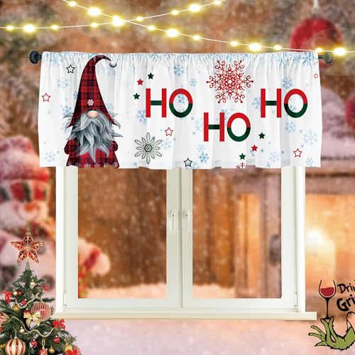 Deztibos Window Decoration, elf Curtains, Christmas Decoration, Kitchen Curtains, Blue Snowflakes, red Snowflakes, 52lx18w