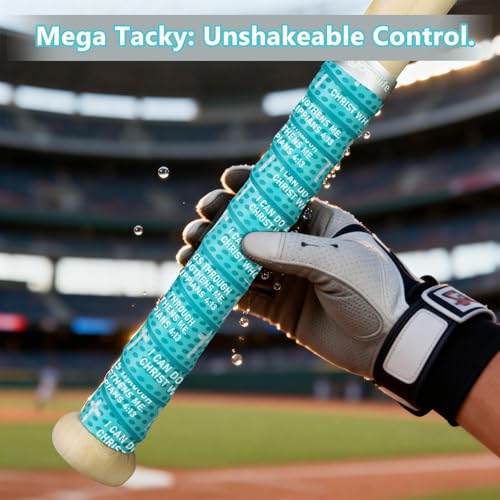 Eyourlife 2/4 Pack Baseball Bat Grip Bat Wraps for Baseball Lifestyle Softball Gifts Pro Feel Non-Slip Elite Batting Grip Tape for Bats Players Turquoise Blue Philippians 4:13 — view 6