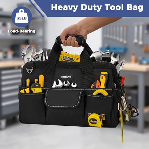 Image of 16-Inch Heavy Duty Tool Bag, 22 Pockets Empty Tool Box Organizer Storage, Soft Large Tote Toolbox Organization Portable Handle Carry Drill Toolbag for Handyman Home DIYer, Dad Men Gifts, Black