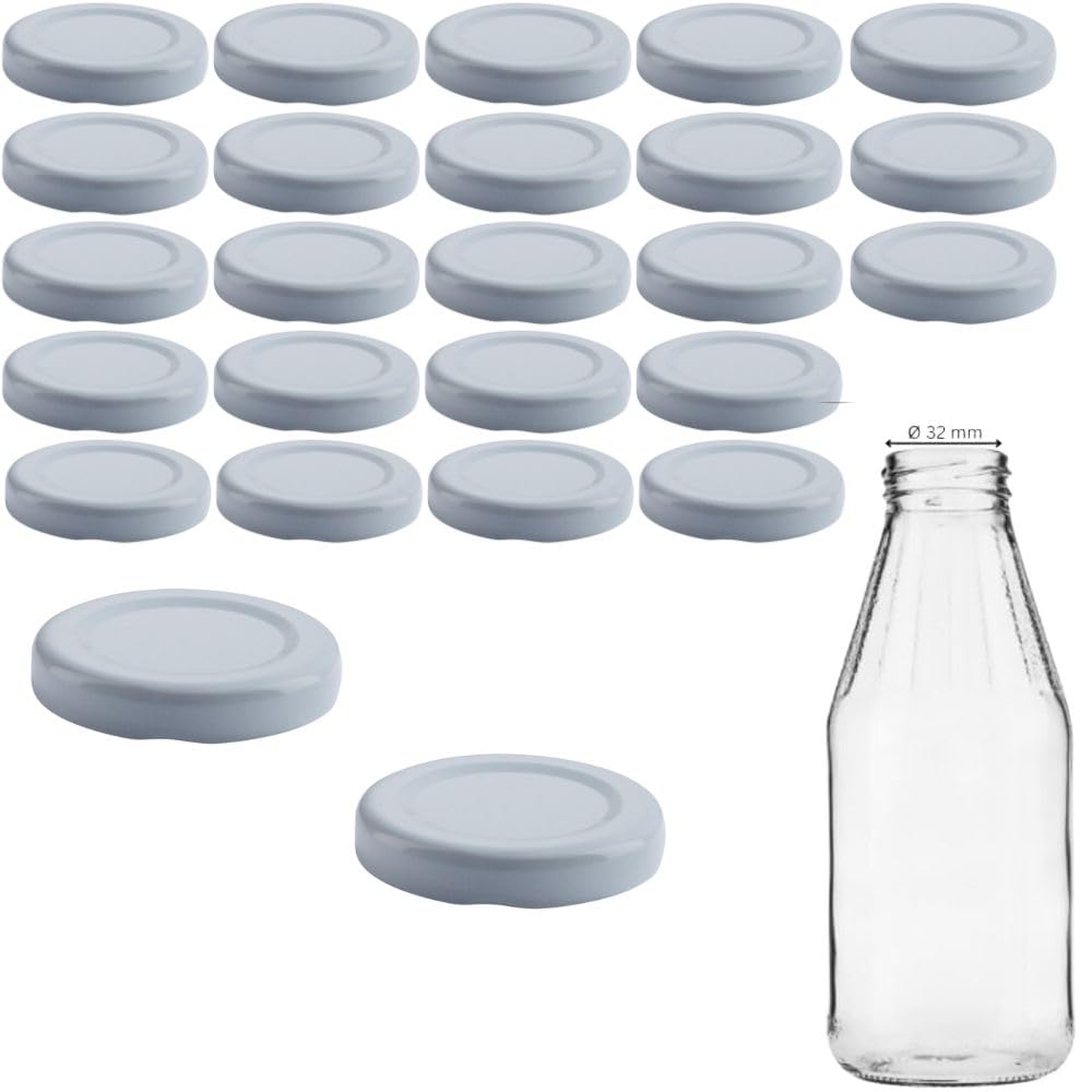 mikken TO43 25 Glass Bottles Twist-Off Replacement Lid for Milk and Juice Bottles White