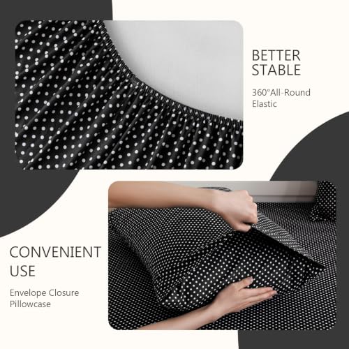 Image of MCO 4Pieces Polka Dot Sheets Set, Breathable King Sheet Set with 16 inch Deep Pocket, Modern & Luxury, Brushed Microfiber Bedding Set(King, Polkadot Black)