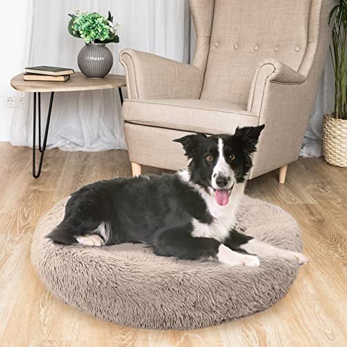 Enjamoy Plush Donut Dog Bed, Calming Round Dog Cat Bed Soft and Fluffy Cuddler Pet Cushion Self-Warming Puppy Beds Machine Washable, Brown 80cm - Image 6