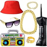 YAROMO 80s/90s Rapper Hip Hop Costume Kit, 7 Pack 80s/90s Party Supplies Decorations Cosplay Props 8