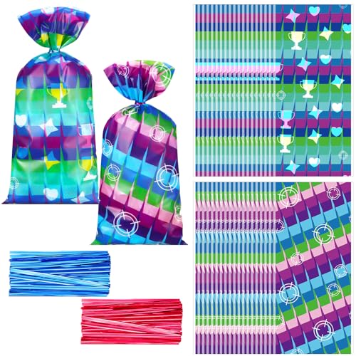 Glenmal 100 Pcs Video Game Goodie Bags 10.8 x 5 Inch Video Game Llama Themed Candy Snack Bags with Ties for Birthday Party Favors & Battle Gamers Decorations