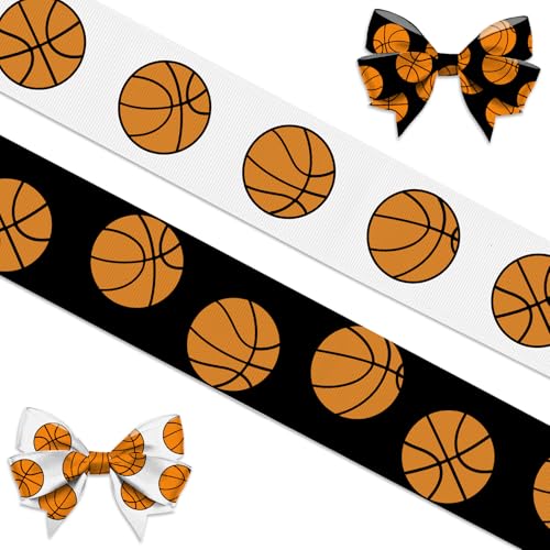 Threetols 2 Rolls 10 Yards Basketball Ribbons 7/8 Black White Grosgrain Ribbons Sport Ribbons Wrapping Craft Ribbons for Sport Team Decoration and Theme Party Decorations
