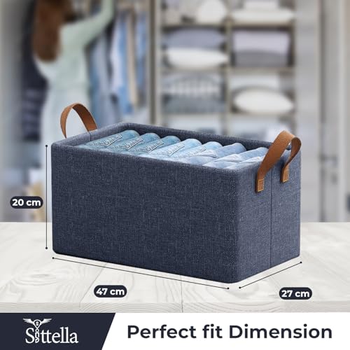 Image of SITTELLA 1 Piece Foldable Wardrobe Organizer with Durable Handle, Stuff Storage Box Closet Drawer Organizers for Clothes, Toys, Books, Blanket (Navy Blue)