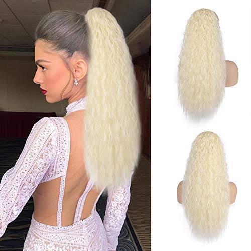 AISI BEAUTY Long Blonde Ponytail Curly Drawstring Ponytails for Women 22 inch Kinky Straight Ponytail Clip on Ponytail(613#)