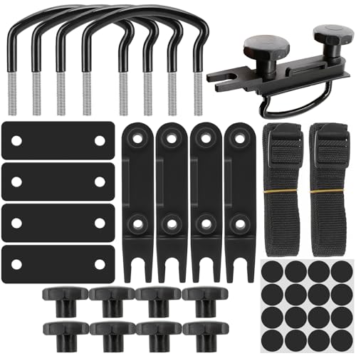 Jiavlyx 4 Pezzi Fissaggio Per Box Da Tetto, Universale Kit Di Montaggio Per Box Da Tetto, Morsetti A U Per Box Tetto, Larghezza Interna Di 85mm, Con 8 Dadi Di Bloccaggio Per Impieghi Gravosi E 2 Bende