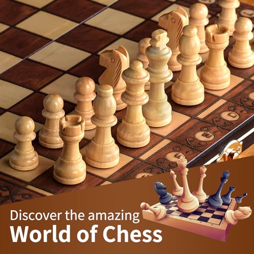 Aissom Schachspiel aus Holz,2 In 1 Schachspiel,Schachspiel Magnetisch mit Stauraum, klappbar für Party Familie Aktivitäten,reiseschach, schachspiel Kinder(29x29cm)