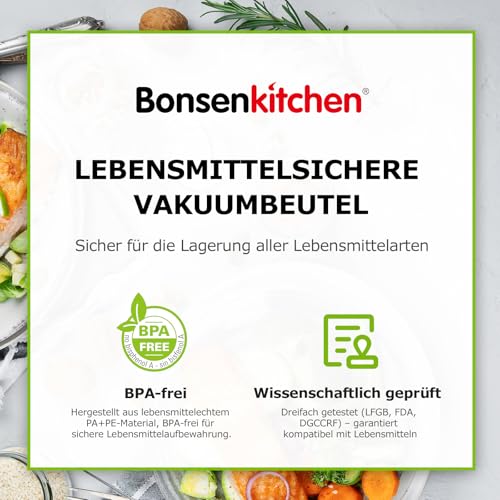 Bonsenkitchen Vakuumierbeutel 15x25cm, 100 Beutel Profi-Folienbeutel für alle Vakuumiergerät, vakuumbeutel für lebensmittel, Sous Vide Gefrierbeutel, Einschweissbeutel, BPA-frei
