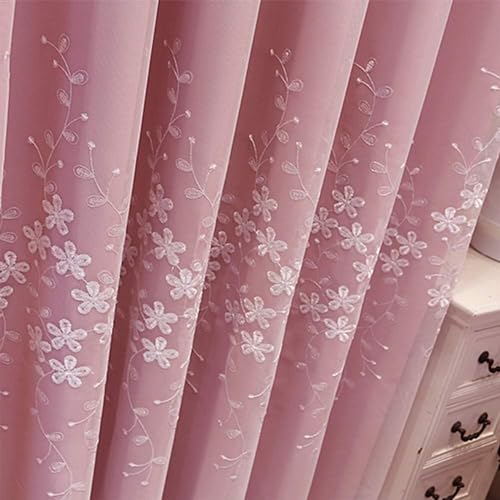 Rideau occultant double couche rose dentelle brodée panneau moderne salon