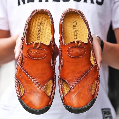NANXIN&LOVE Mens Casual Leather Sandals Summer Beach Slipper Mens Comfort Outdoor Shoes Fashion Lightweight Trail Water Sandal Adjustable (Two Ways)2