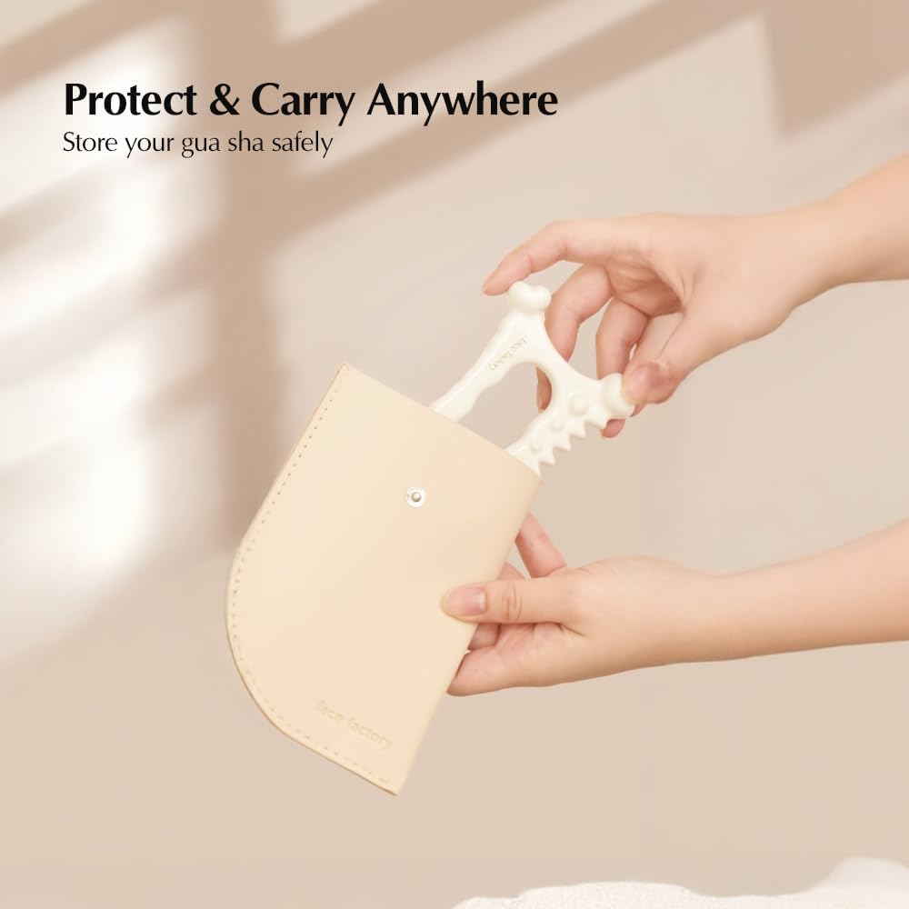 Face Factory Ceramic Gua Sha Tool- Face & Body Massager – 100% Natural White Clay, Triple-Fired Ceramic Tool for Lymphatic Drainage, Includes Storage Pouch & Guide (D-tok) - Image 4