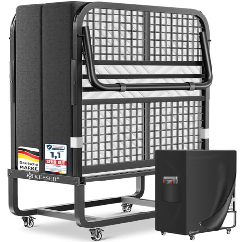 KESSER® Klappbett 200x90cm Gästebett inkl. Matratze aus Memory-Schaum & Rollen | faltbares Reisebett mit Metallrahmen für Erwachsene belastbar bis 250kg | Metallbett mit Schaumstoffmatratze & Cover
