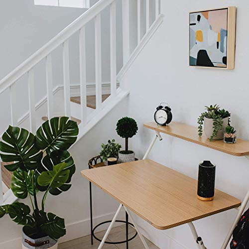 Sofsys Modern Folding Desk For Small Space, Computer Gaming, Writing, Student And Home Office Organization, Industrial Metal Frame With Premium Desktop Surfaces, Oak/White #TOP2