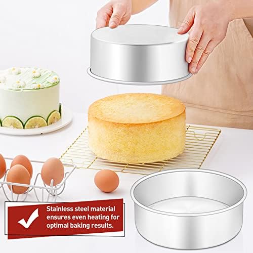 Cake Tin, Onader 6 Inch Round Cake Tins, 3PCS Stainless Steel Cake Pan Tray for Baking, Bakeware Set for Birthday Christmas Wedding Layer Cakes, Heavy Duty & Durable, Mirror Finished & Dishwasher Safe
