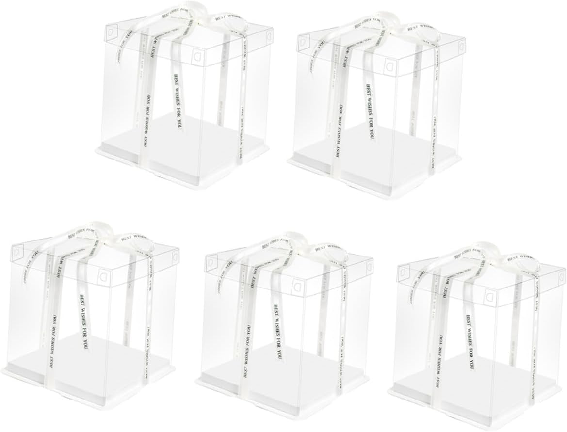 8-inch Birthday Cake Box 5pcs Single Layer Cake Carrier Container with High Sidewalls Plastic Storage and Wrapping Boxes for Bakery and Packaging